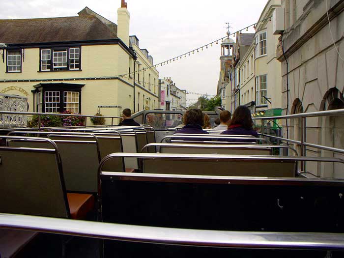 The upper deck of an open-top bus