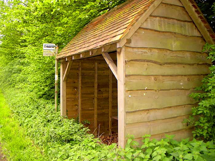 Bus shelter surrounded by nettles
