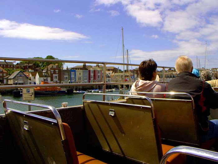 The upper deck of an open-top bus