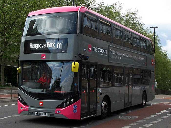 An m1 Bristol Metrobus double-decker