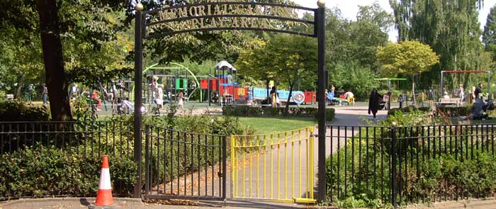 The entrance to the play area in the Memorial Gardens